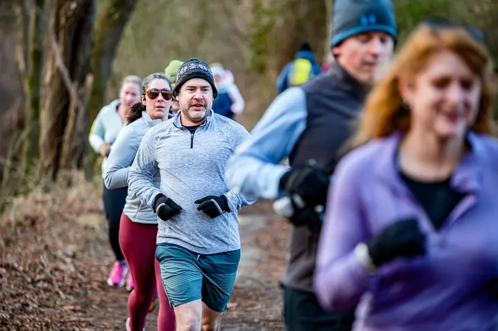A group of friends on a trail run